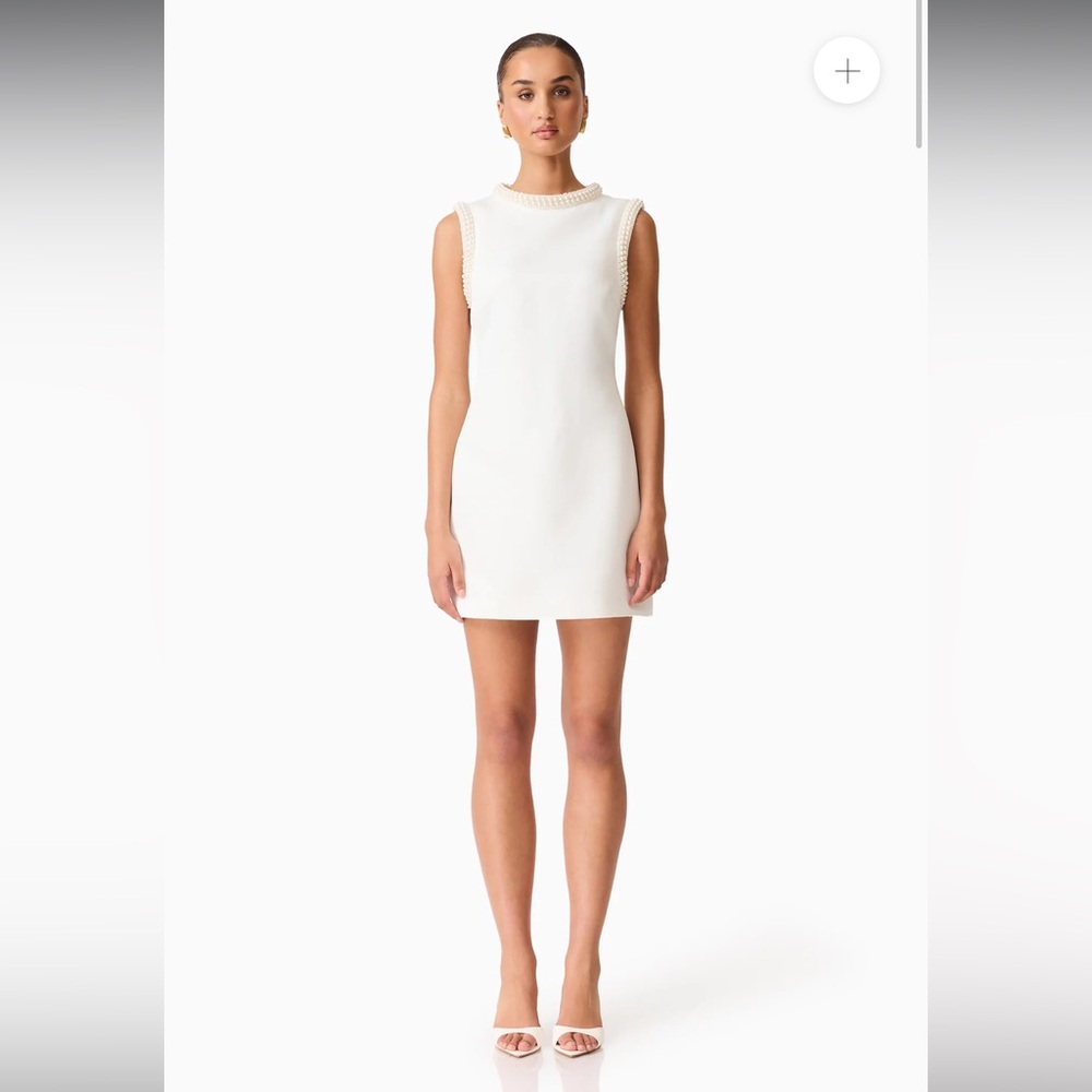 elliatt sia white pearl detail high neckline satin shift mini dress size small